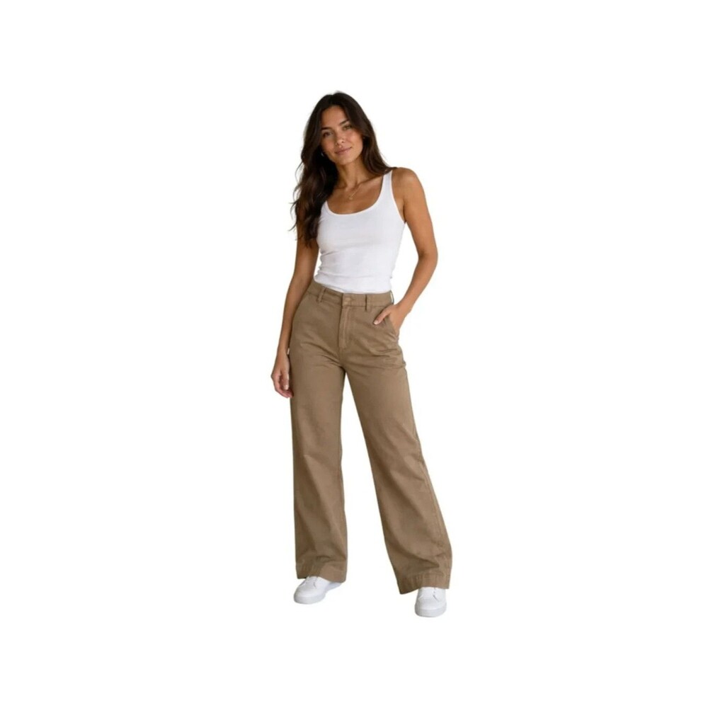 Lands End Fit 2 Bootcut Chino Pants Women 2 Walnut Brown Trouser Leg Stretch NEW